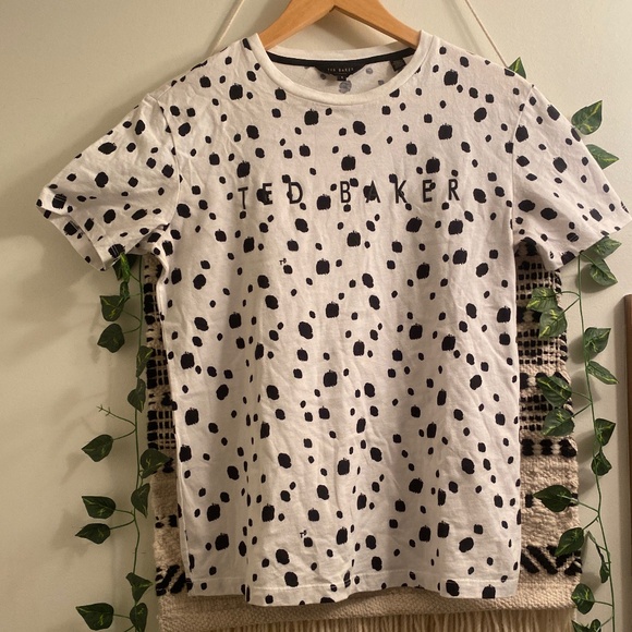 Ted Baker London ladies size 1 small white Tshirt with black spots - Picture 1 of 9
